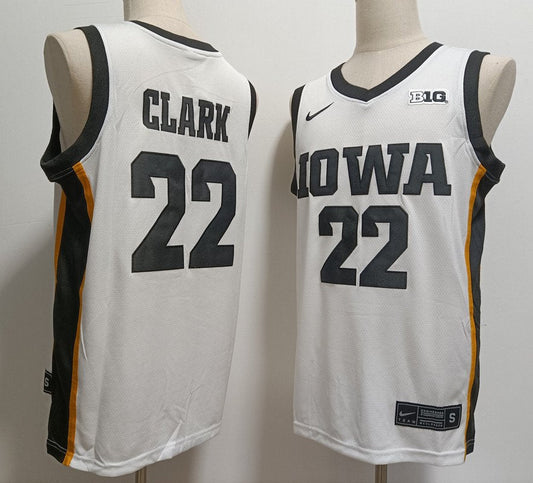 Caitlin Clark Jersey #22 Iowa Hawkeyes Ncaa College Basketball White Black