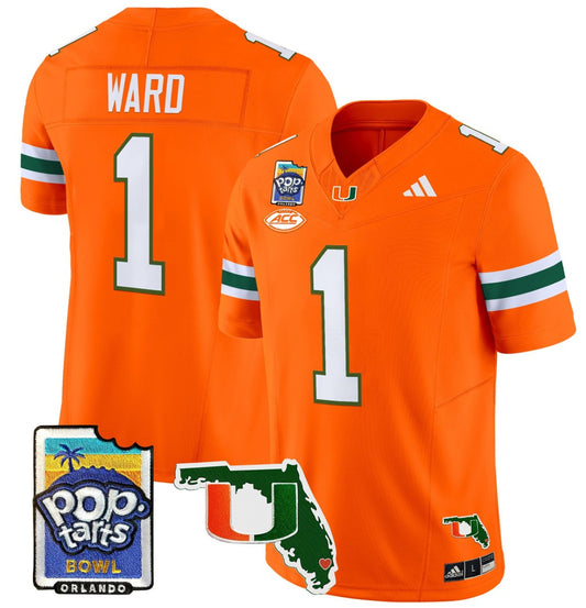 Cam Ward Jersey #1 Miami Hurricanes 2025 PopTarts Bowl Patch Orange
