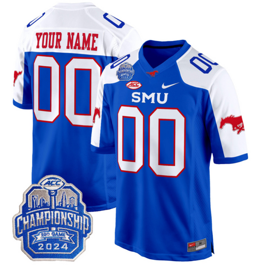 Custom SMU Mustangs Jersey 2024 ACC Championship Patch Football Blue Alternate