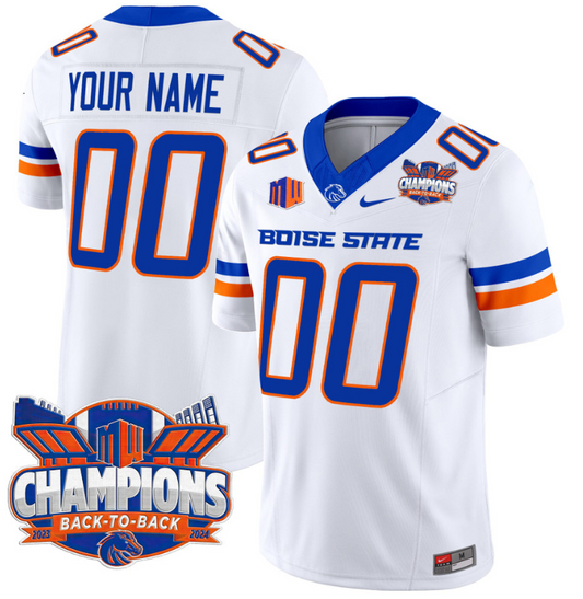 Custom Boise State Broncos Jersey Back To Back Champions Football White