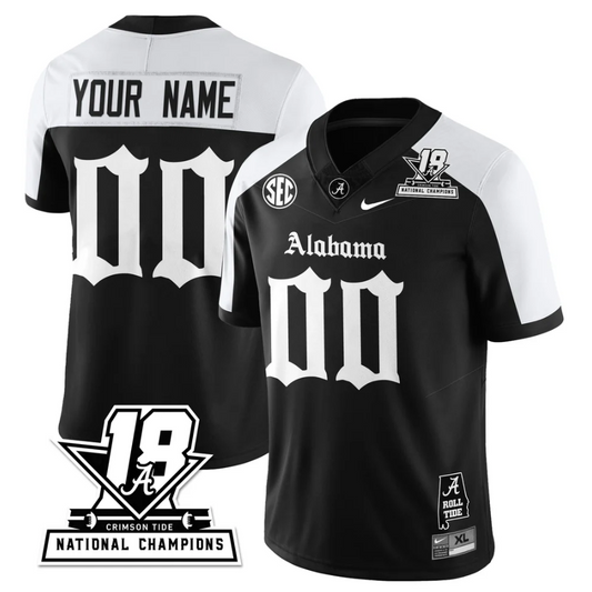 Custom Alabama Crimson Jersey 18x-Time National Champions Gothic Stitched