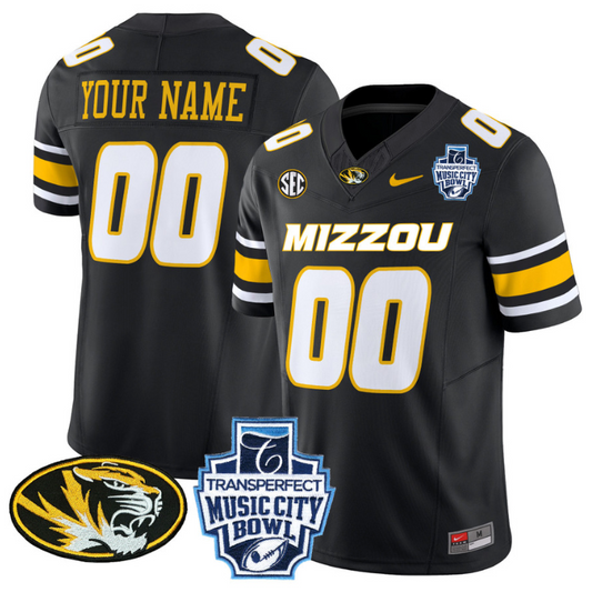 Custom Missouri Tigers Jersey 2024 Music City Bowl Football Black