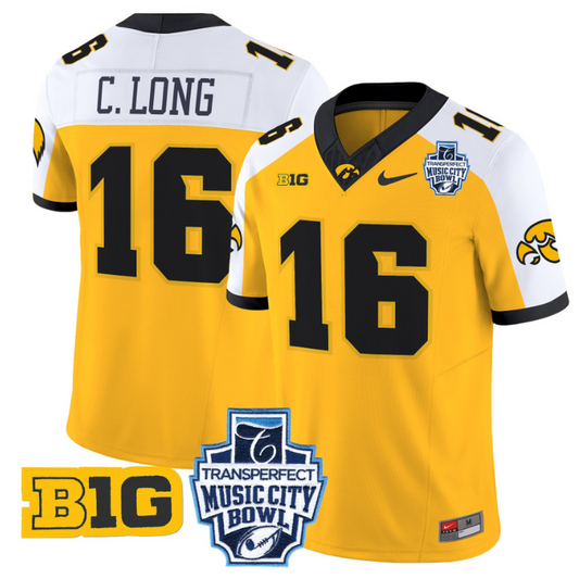 Chuck Long Jersey #16 Iowa Hawkeyes 2024 Music City Bowl Patch Gold Alternate