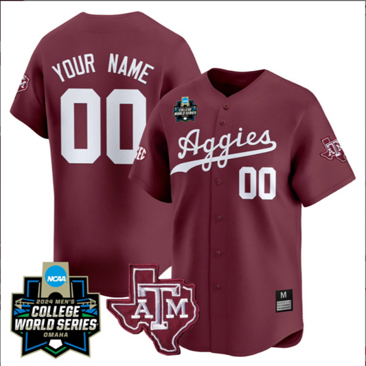 Custom Texas A&M College Baseball World Series Maroon Jersey – All Stitched