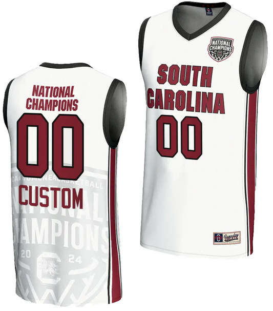 Custom South Carolina Gamecocks Jersey Name and Number 2024 NCAA Basketball National Champions White
