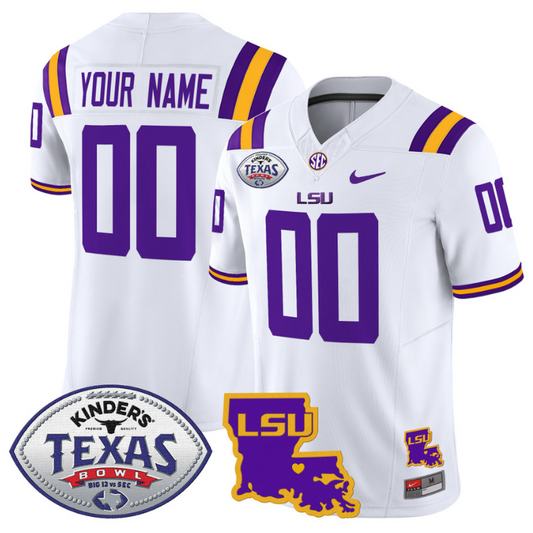 Custom LSU Tigers Jersey 2024 Texas Bowl Patch Football Stitched White