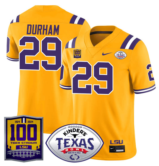 Caden Durham Jersey #29 LSU Tigers Texas Bowl Patch Football Gold