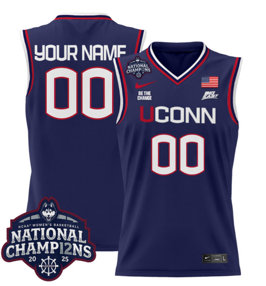 Custom UConn Huskies Jersey  2025 National Champions Patch Stitched Navy