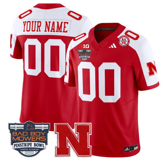 Custom Nebraska Cornhuskers Jersey 2025 Pinstripe Bowl Patch Scarlet Alternate