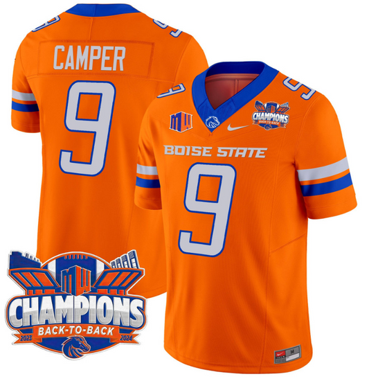 Cameron Camper Jersey #9 Boise State Broncos Back To Back Champions Orange