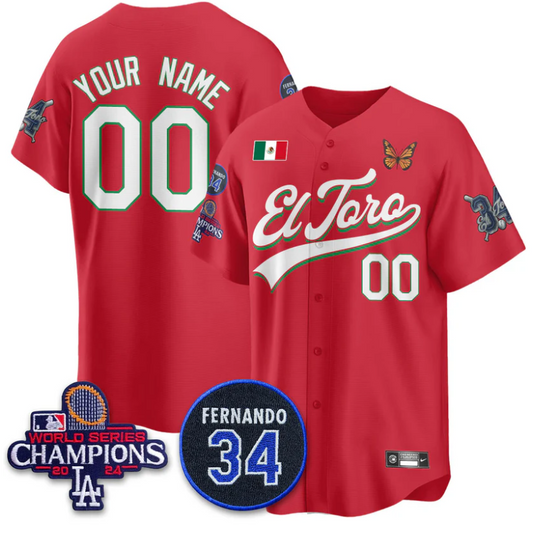 Custom Los Angeles Dodgers Jersey Mexican El Toro For 34 Stitched Red