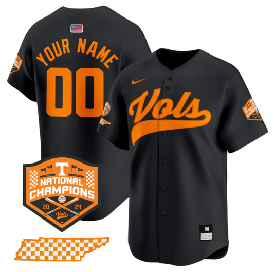 Custom Tennessee Volunteers Baseball Jersey Name and Number 2024 Champions Vapor Premier Limited  Black