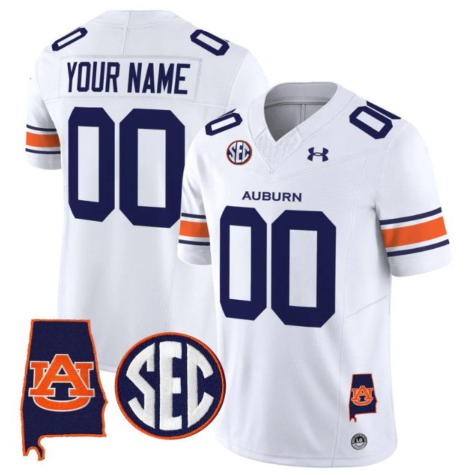 Custom Auburn Tigers Jersey Name, Number 2025 Alabama Patch Stitched White