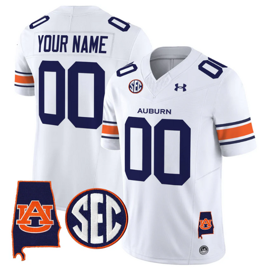 Custom Auburn Tigers Jersey Name, Number 2025 Alabama Patch Stitched White