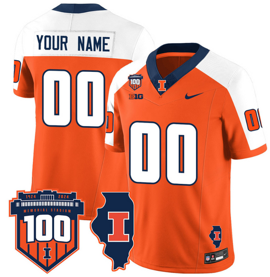 Custom Illinois Fighting Jersey Name and Number Vapor Limited College Football Stitched Orange Alternate
