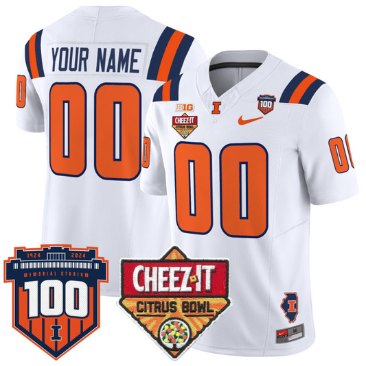 Custom Illinois Fighting Jersey 2025 Cheez-It Citrus Bowl White