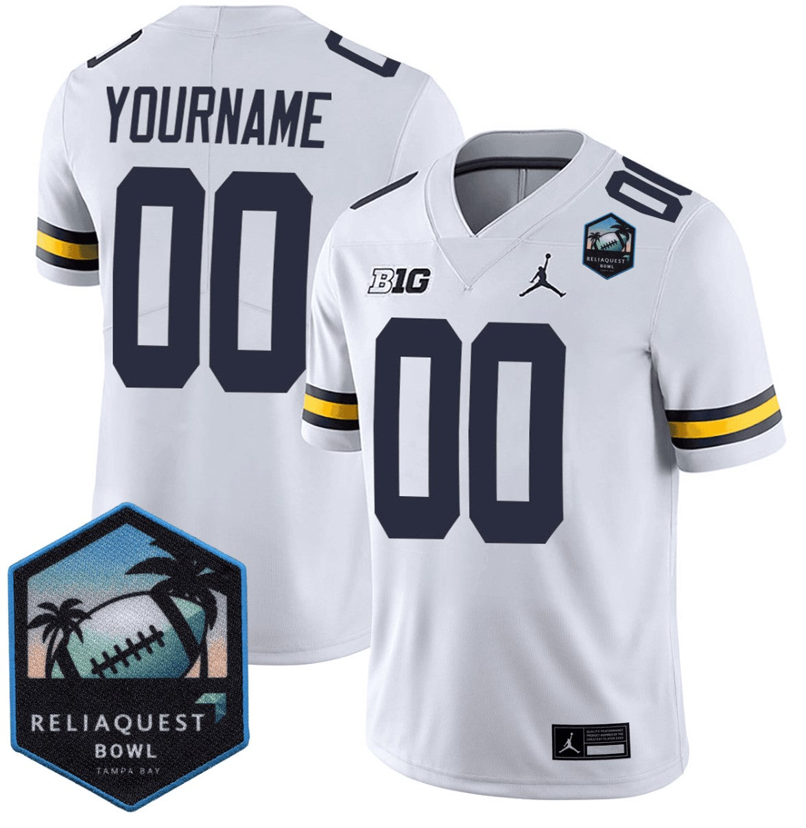 Custom Michigan Wolverines Jersey Name, Number ReliaQuest Bowl Patch White