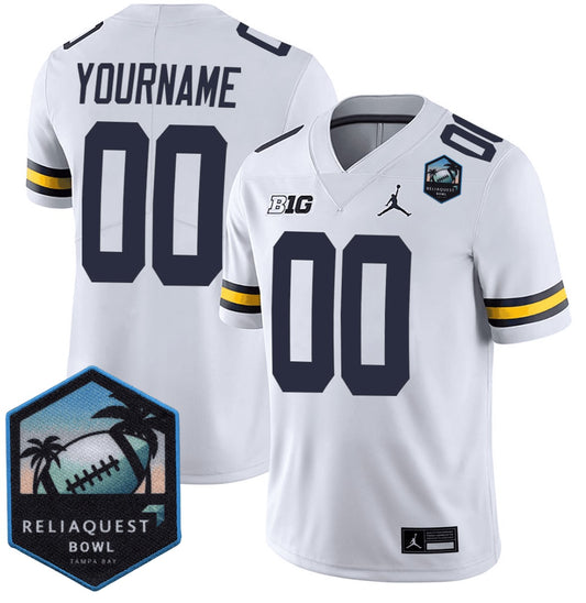 Custom Michigan Wolverines Jersey Name, Number ReliaQuest Bowl Patch White