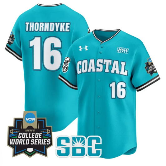 Colby Thorndyke Jersey #16 Coastal Carolina Chanticleers 2025 World Series Teal