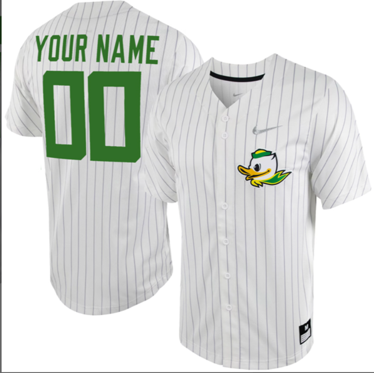 Custom Oregon Ducks Baseball White Silver Pinstripe Jersey All Stitched