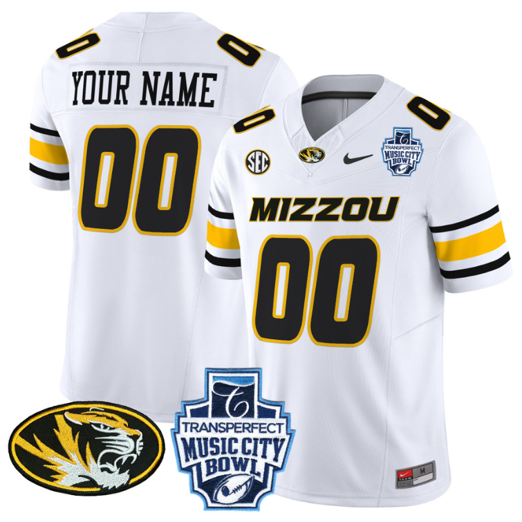 Custom Missouri Tigers Jersey 2024 Music City Bowl Football White