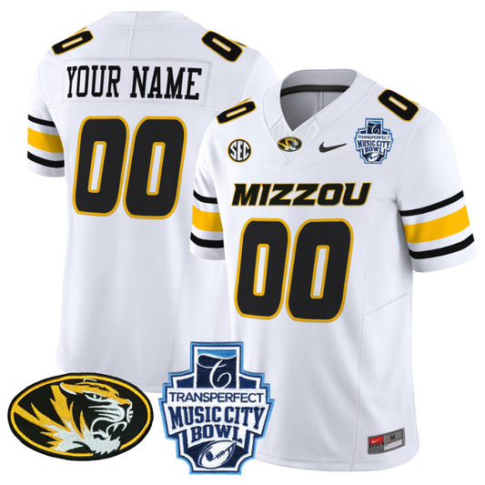 Custom Missouri Tigers Jersey 2024 Music City Bowl Football White