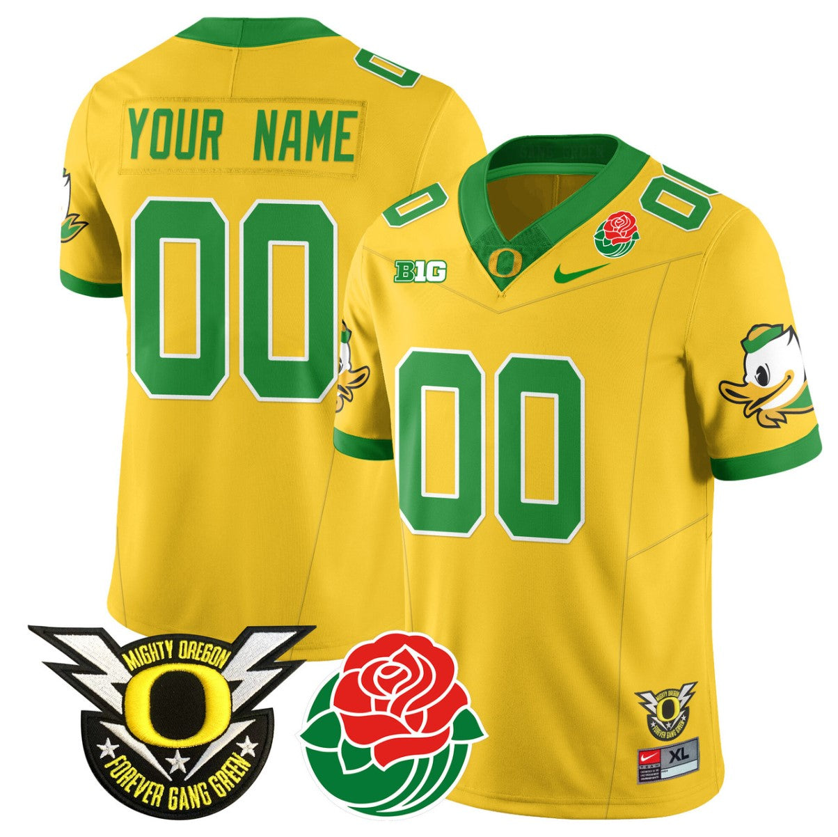 Custom Oregon Ducks Jersey Name, Number 2024 Rose Bowl Patch N1 Yellow