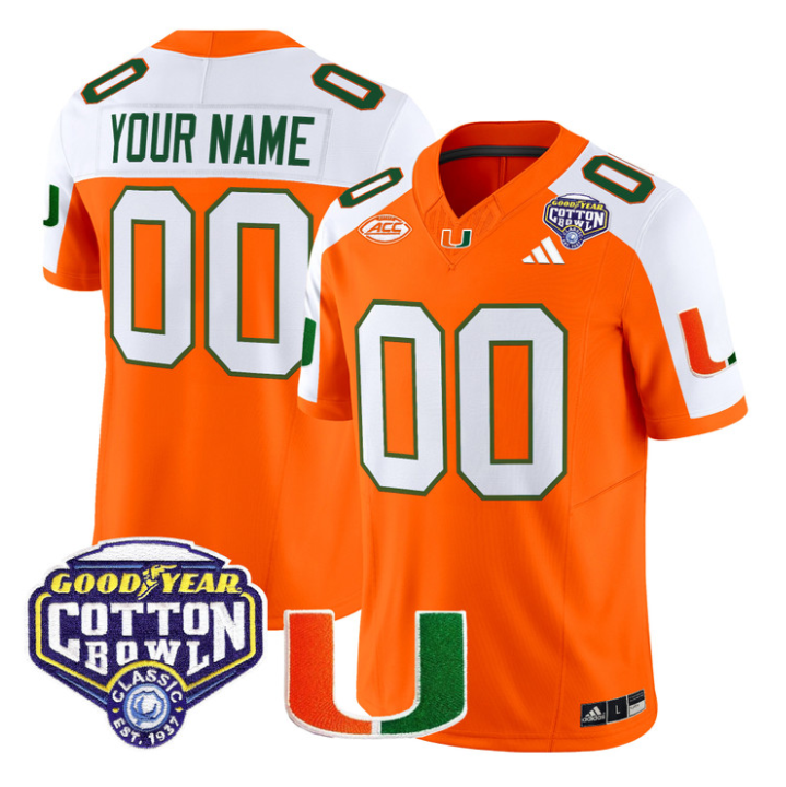 Custom Miami Hurricanes Jersey Name, Number 2025 Cotton Bowl Patch Stitched