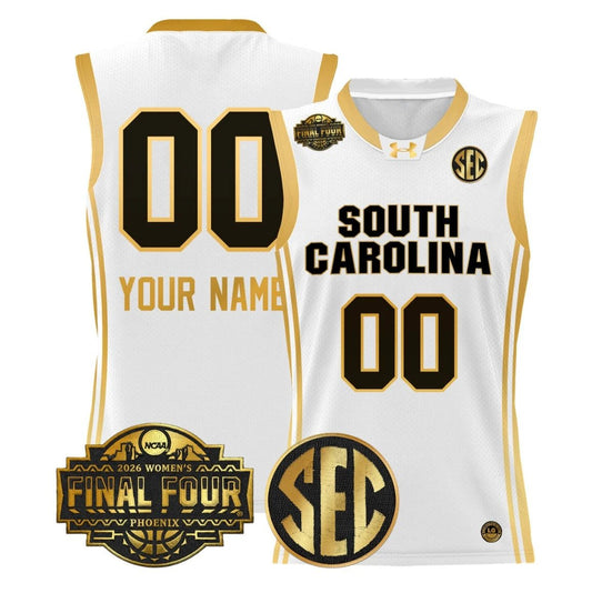 Custom South Carolina Gamecocks Jersey 2026 Final Four Stitched White Gold