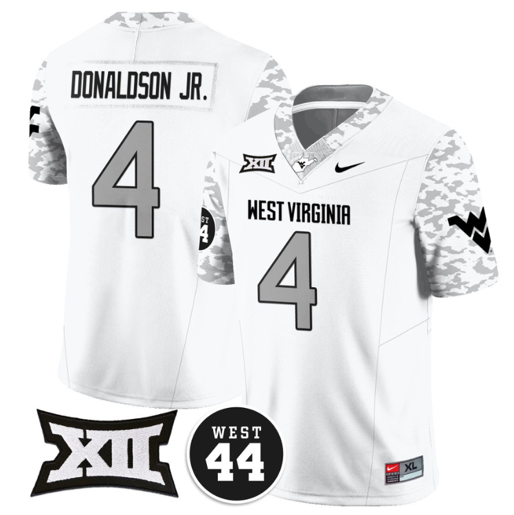 CJ Donaldson Jr Jersey #4 West Virginia Mountaineers 2024 Vapor Limited Football Honor Jerry West Stitched White