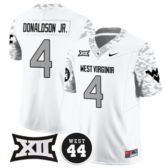 CJ Donaldson Jr Jersey #4 West Virginia Mountaineers 2024 Vapor Limited Football Honor Jerry West Stitched White
