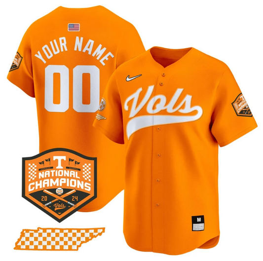 Custom Tennessee Volunteers Baseball Jersey Name and Number 2024 Champions Vapor Premier Limited  Orange