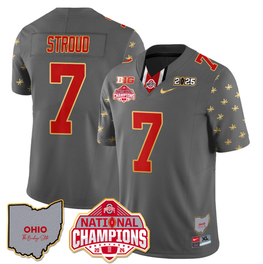 C J Stroud Jersey #7 Ohio State National Champions 2025 Patch Gray
