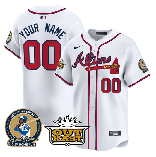 Custom Atlanta Braves Jersey Atliens Hank Aaron Patch Vapor Limited  Stitched White