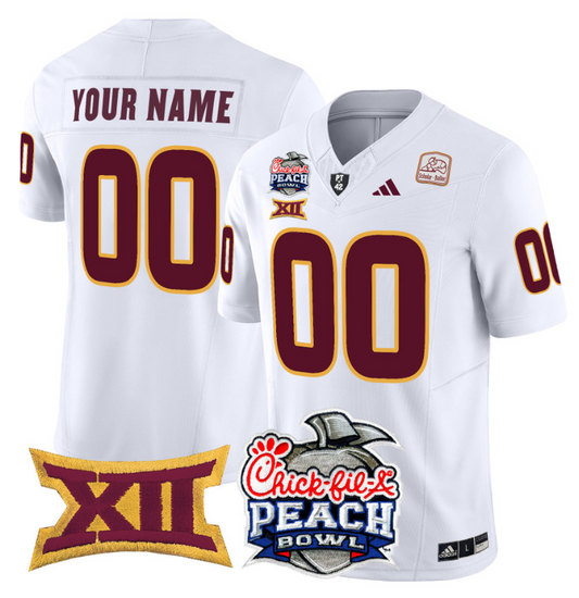 Custom Arizona State Sun Devils Jersey 2025 Peach Bowl Patch White