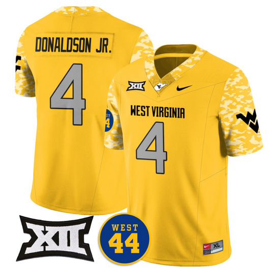 CJ Donaldson Jr Jersey #4 West Virginia Mountaineers 2024 Vapor Limited Football Honor Jerry West Stitched Goal