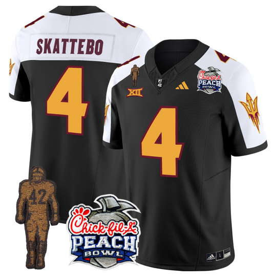 Cam Skattebo Jersey #4 Sun Devils Pat Tillman Peach Bowl Patch Black Alternate