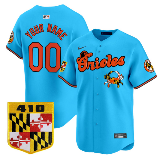 Custom Baltimore Orioles Jersey 410 & Chesapeake Crab Patch Premier Limited Stitched Light Blue
