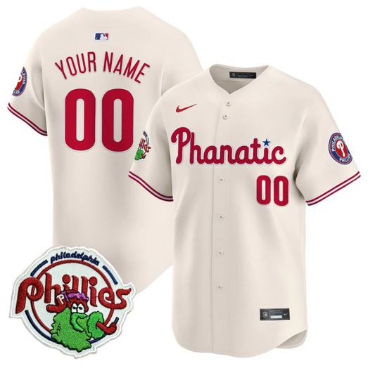 Custom Phillies Jersey Phanatic Patch Vapor Premier Limited Stitched Cream