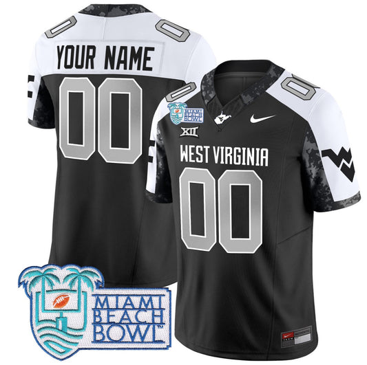 Custom West Virginia Mountaineers Jersey 2025 Miami Beach Bowl Patch Alternate