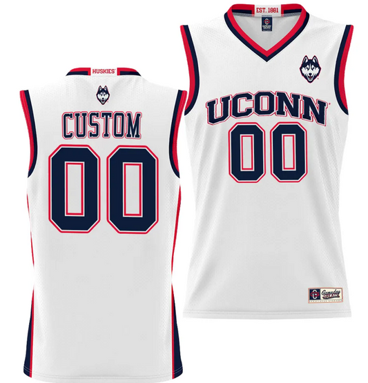 Custom UConn Huskies Jersey Name and Number NIL College Basketball Lightweight White