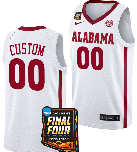 Custom Alabama Crimson Tide Jersey Name and Number 2024 NCAA March Madness Final Four Basketball White