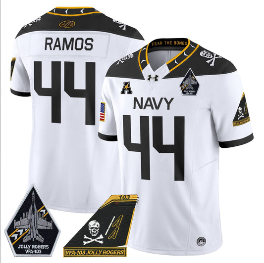 Colin Ramos Jersey #44 Navy Midshipmen 2024 Jolly Rogers Patch White