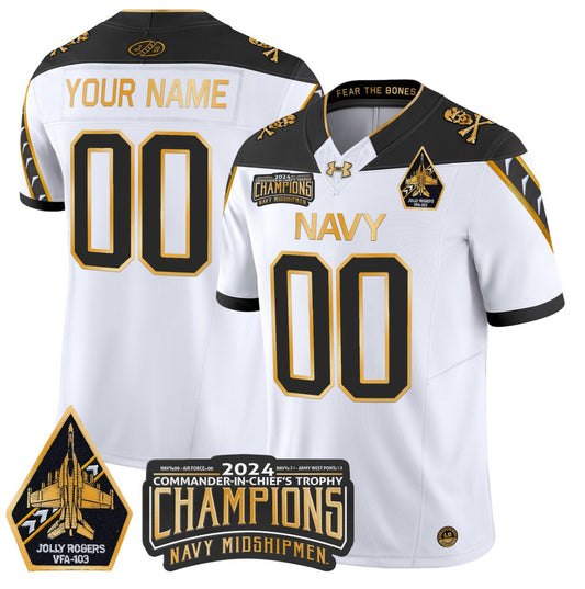 Custom Navy Midshipmen Jersey Commander-in-chief's Trophy Champions White Gold