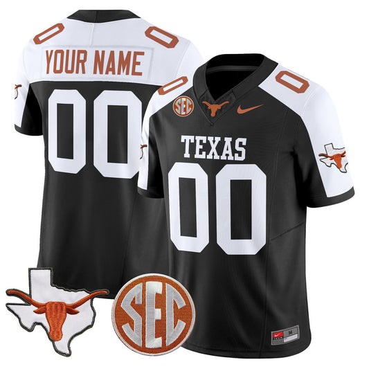 Custom Texas Longhorns Jersey 2025 State Map SEC Patch Stitched Black Alternate