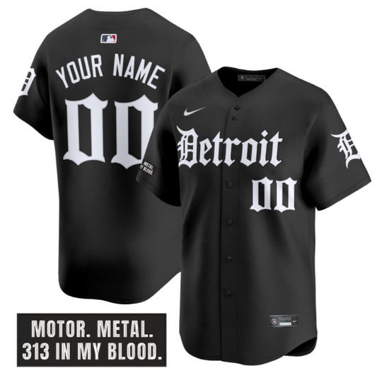 Custom Detroit Tigers Jersey Motor Gothic Edition Vapor Premier Limited Stitched Black