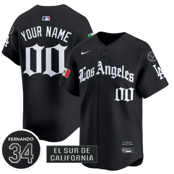 Custom Dodgers Mexico Jersey Name, Number 2025 LA Gothic Style Patch Premier Limited Stitched Black
