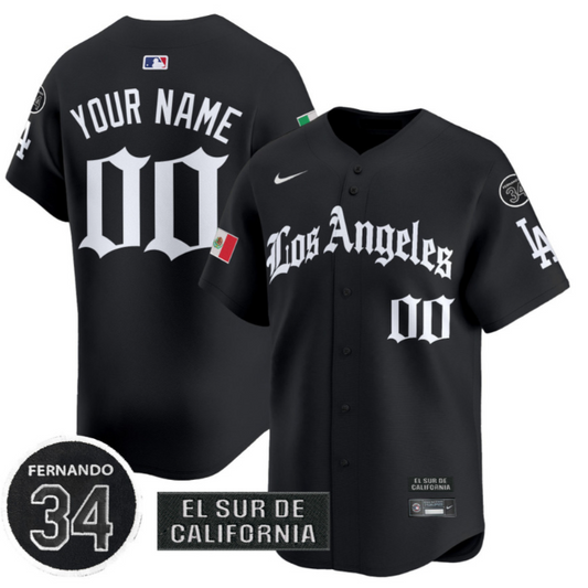 Custom Dodgers Mexico Jersey Name, Number 2025 LA Gothic Style Patch Premier Limited Stitched Black