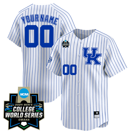 Custom Kentucky Wildcats Jersey 2024 College World Series Vapor Premier Limited NCAA Baseball Stitched White Pinstripe (Copy)