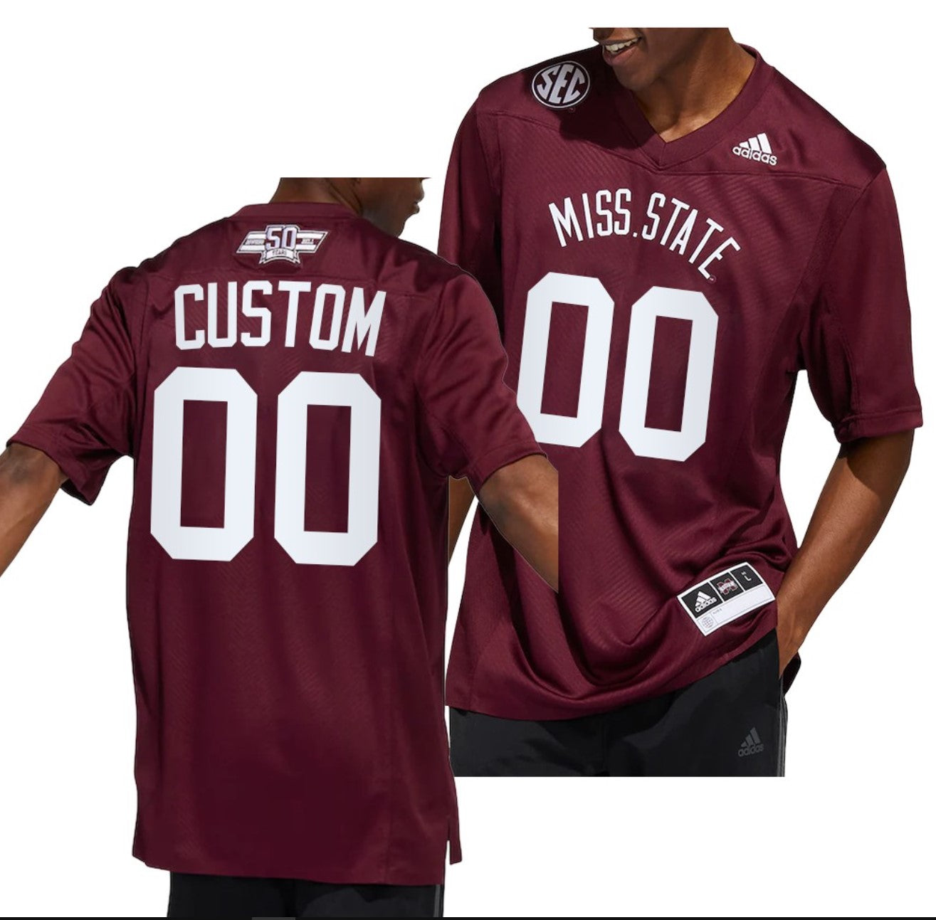 Custom Mississippi State Bulldogs Jersey Name and Number NCAA College Football Maroon Dowsing x Bell 50 Year